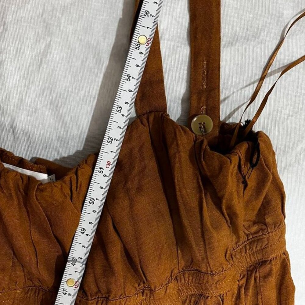 ASTR The Label Mocha Shirred Wide Leg Linen Blend Jumpsuit Brown Medium - Picture 10 of 15